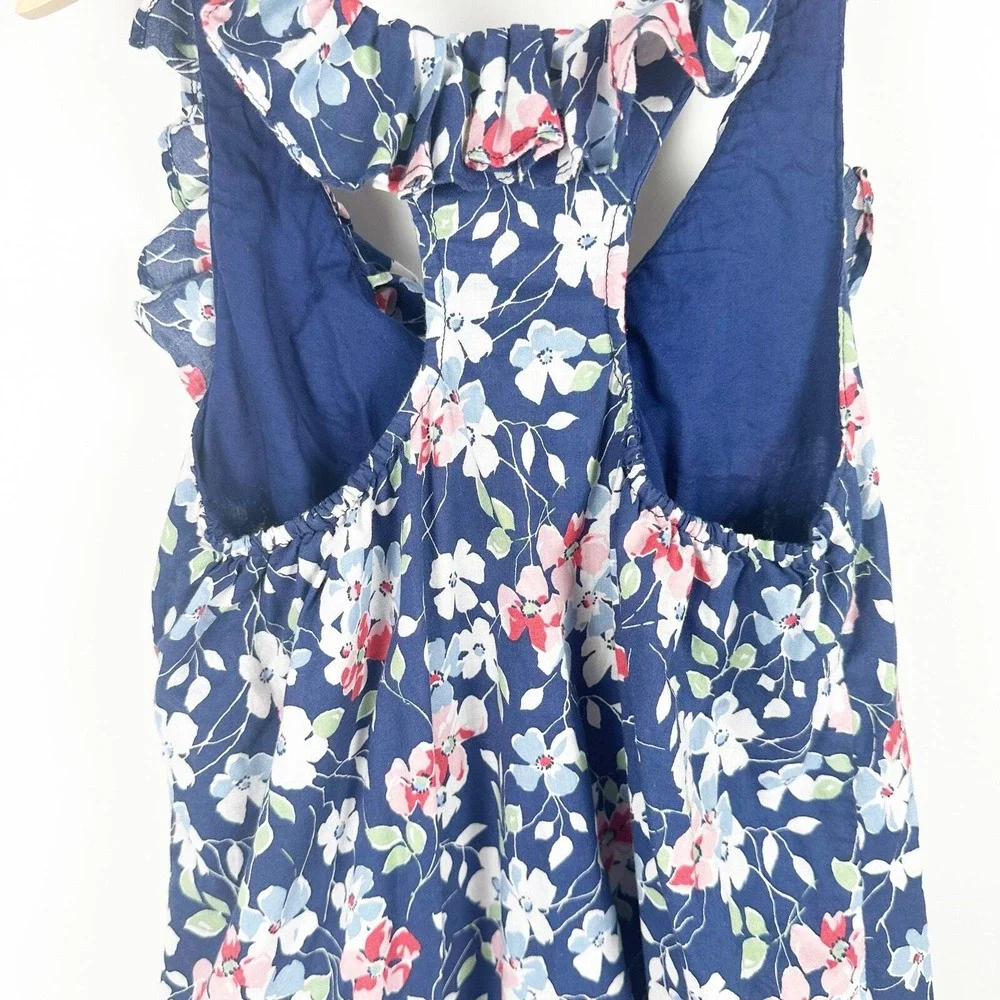 Ralph Lauren Floral Dress Girls 8 Navy Blue‎ Ruffle Racerback Sundress